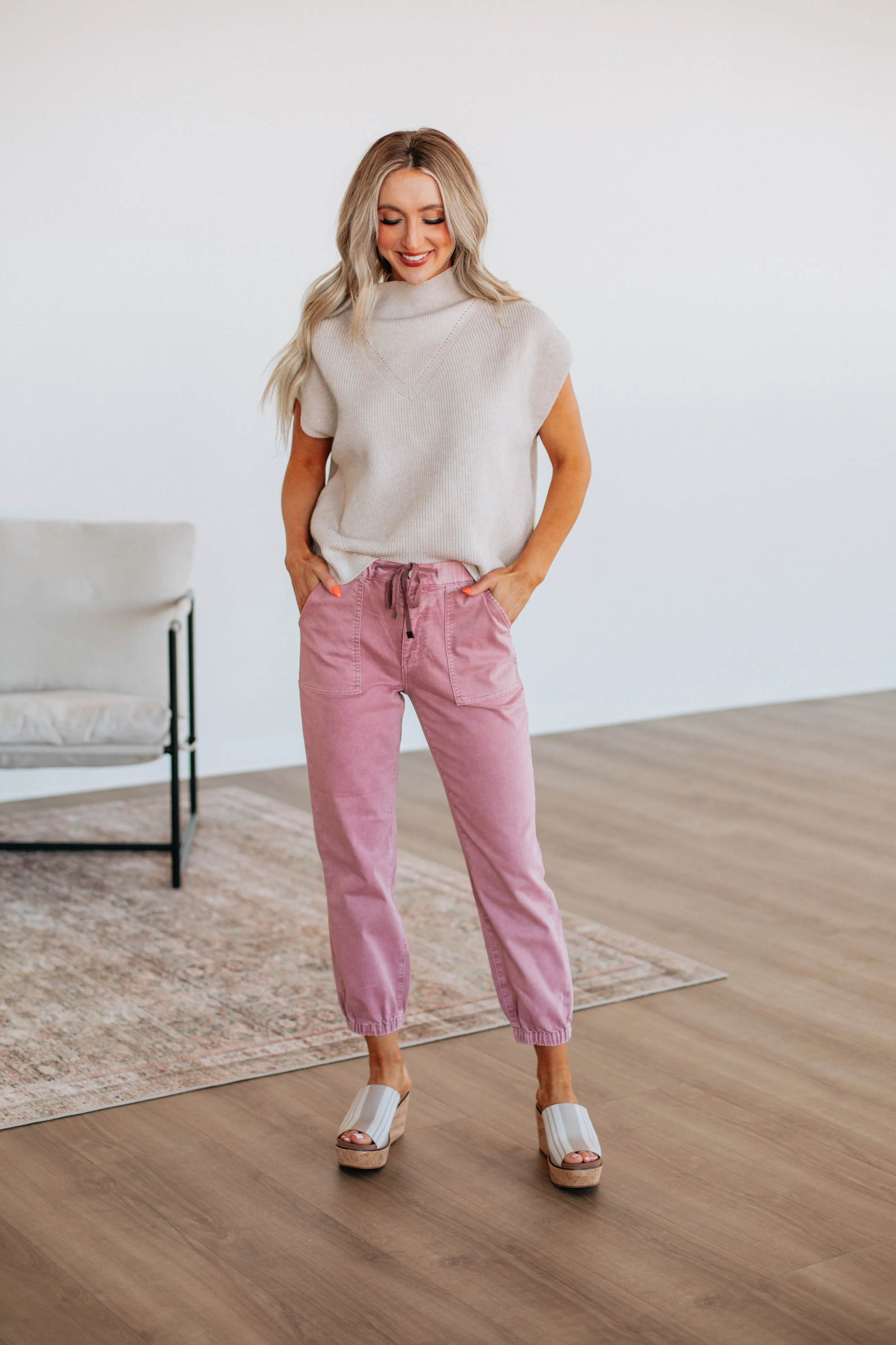 Drea Mica Joggers - Blush Wrinklefree