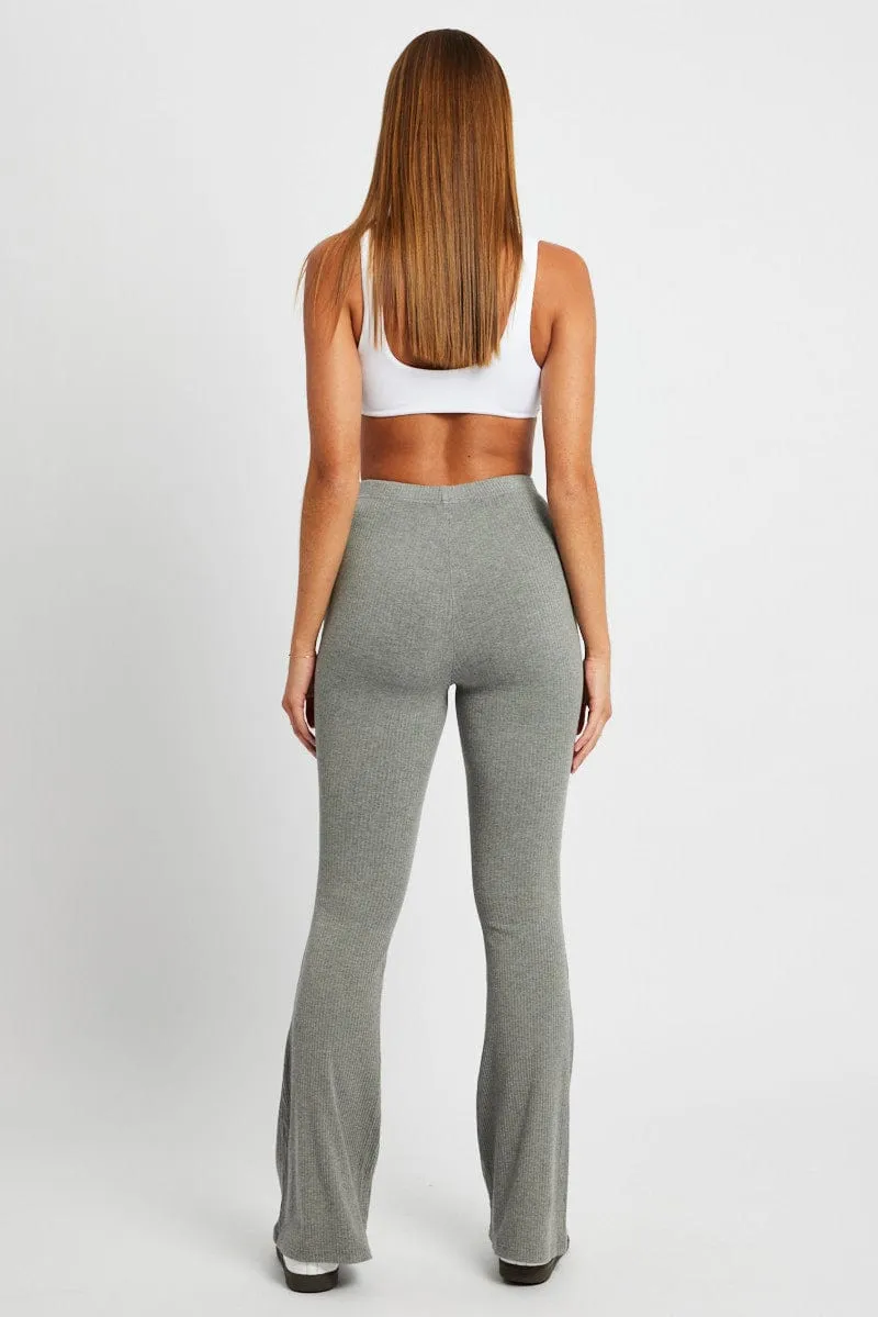 Grey Flare Leg Pants Rib Effortless Layer
