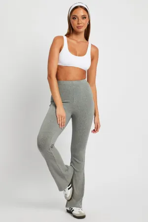 Chilly Weather Fit Active Design Wear Grey Flare Leg Pants Rib