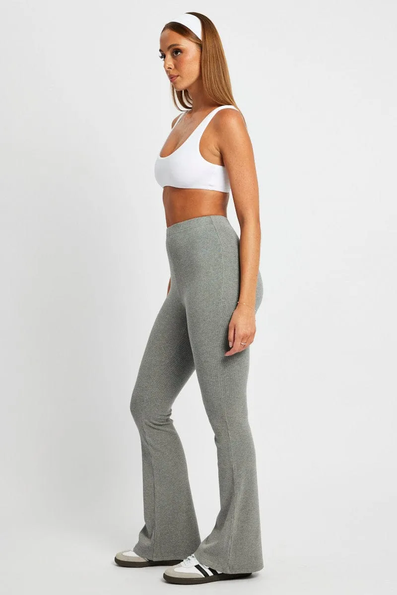 Grey Flare Leg Pants Rib Soft Brushed Lining Water Resistant Finish