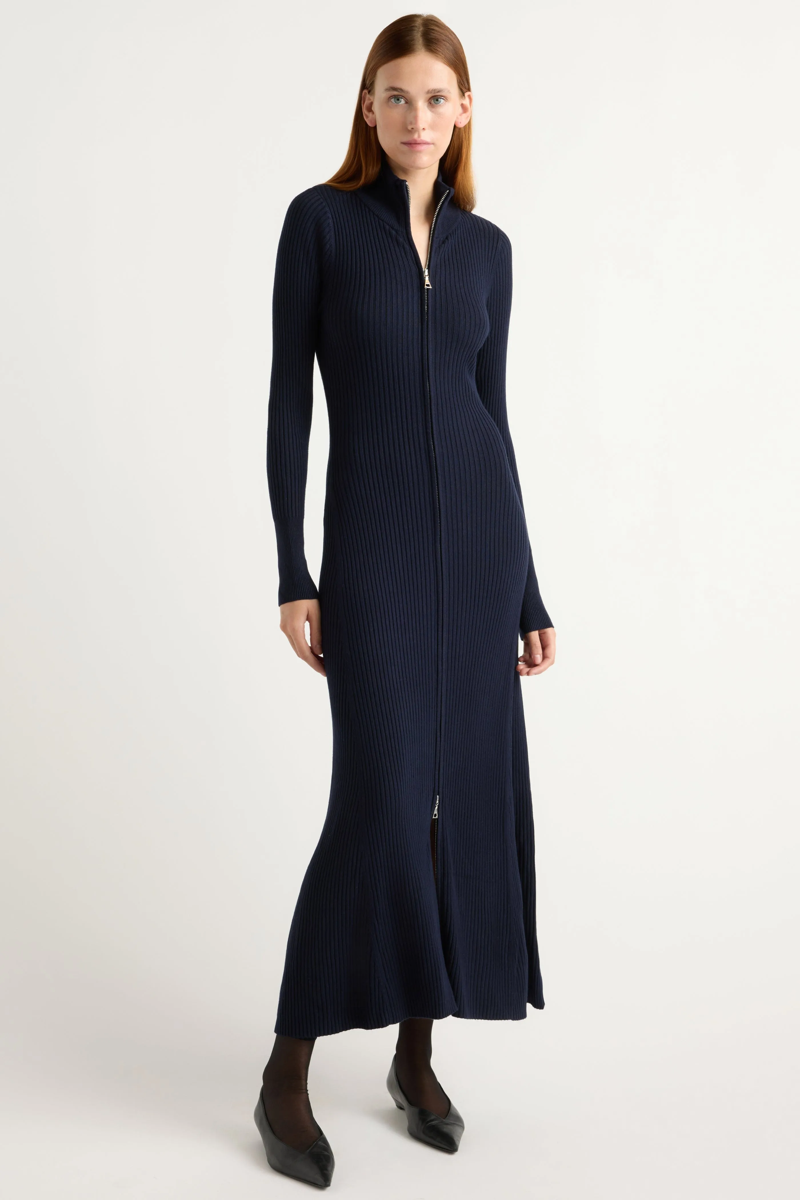 Janne Ribbed Two-Way Zip Sweater Dress Weekend Wear