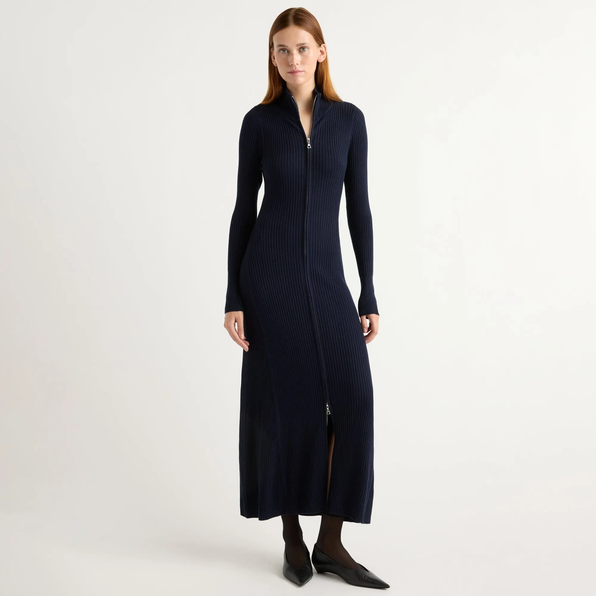 Janne Ribbed Two-Way Zip Sweater Dress Sport Glow Camera Glow