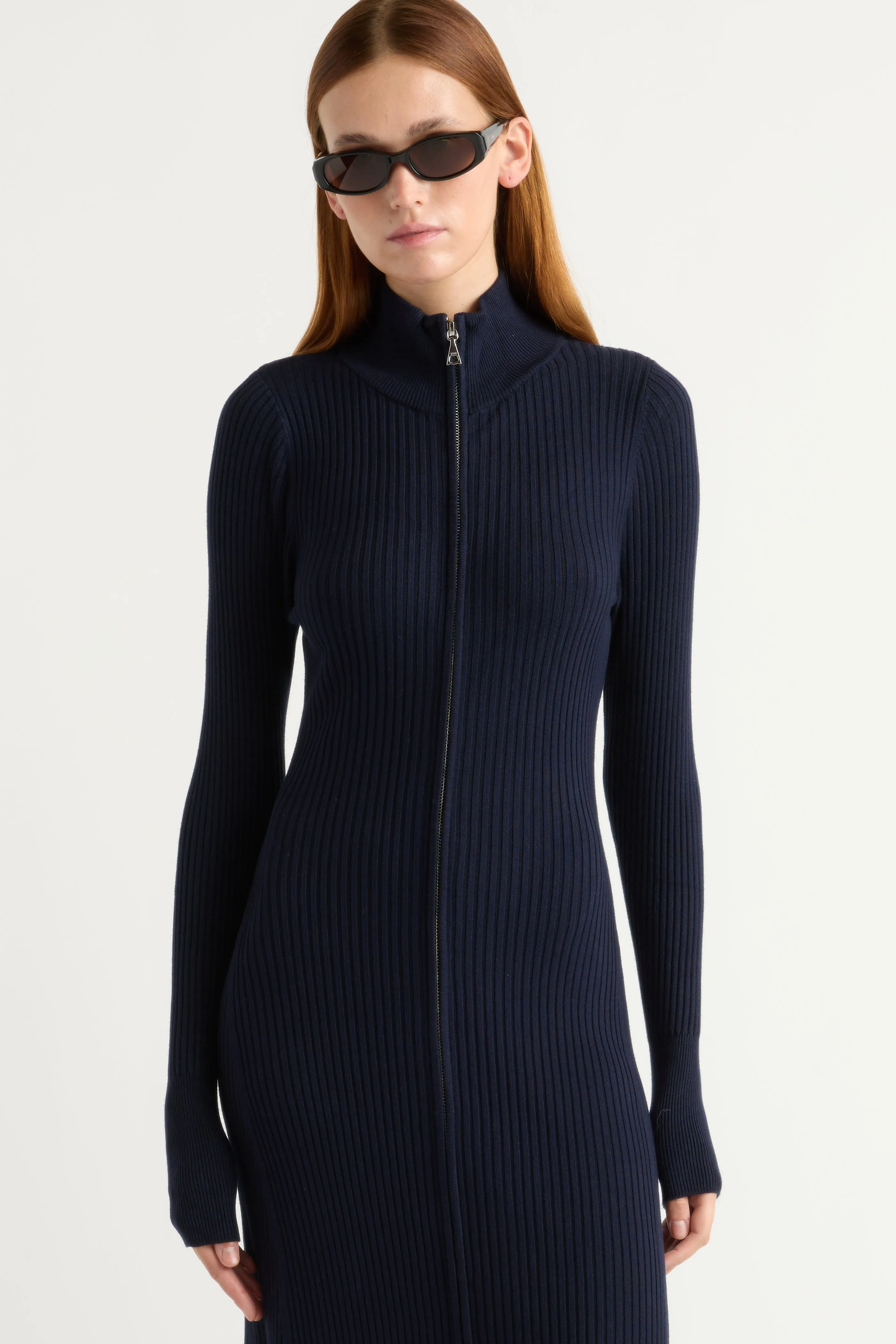Easy Style Janne Ribbed Two-Way Zip Sweater Dress