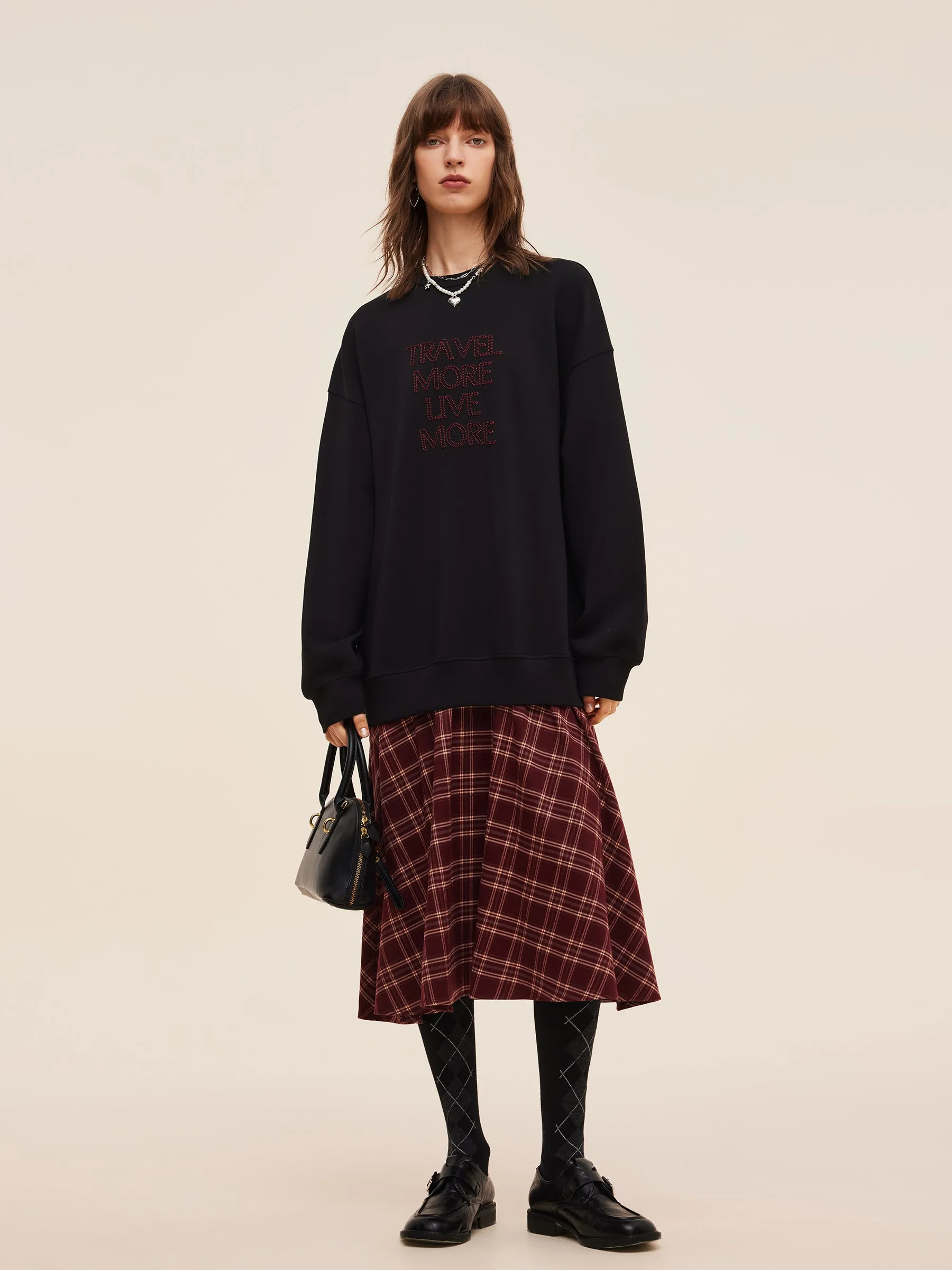 Mock Layered Letter Embroidered Women Sweatshirt Maxi Dress ErgonomicCut