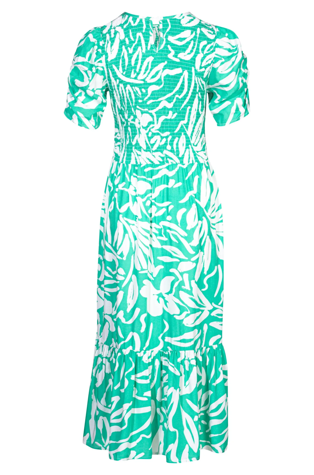 Shirred bodice Dress | Jade Ivory Leaf | 3342A1 Natural Fiber Blend
