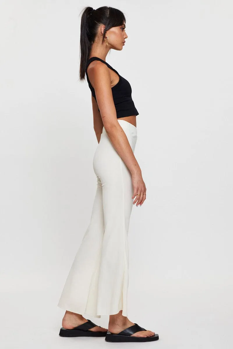 LightweightWeave White Flare Pants High Rise