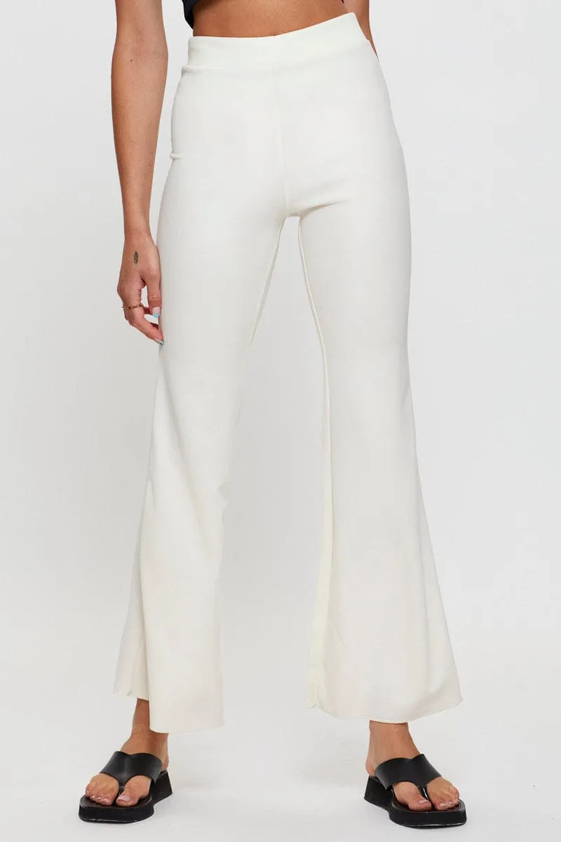 White Flare Pants High Rise Comfort Stretch