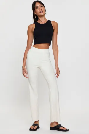 Flexible Durability Rubberized Hem White Flare Pants High Rise