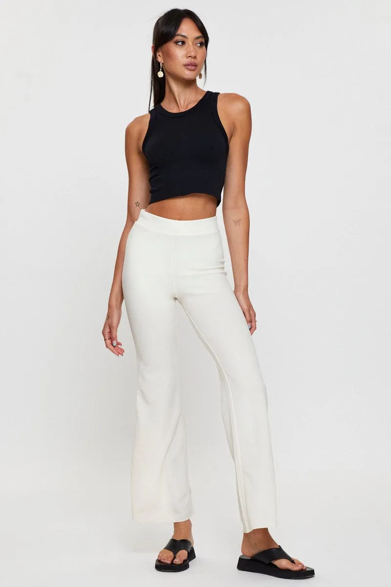 White Flare Pants High Rise Comfortable Layers Smooth Fit Lining