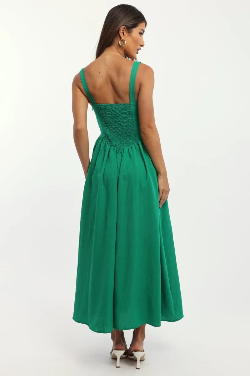 Casual Yet Chic Green Midi Dress Gathered Bust