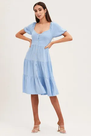 Blue Midi Dress Sweetheart Elegant office dress Casual Elegance