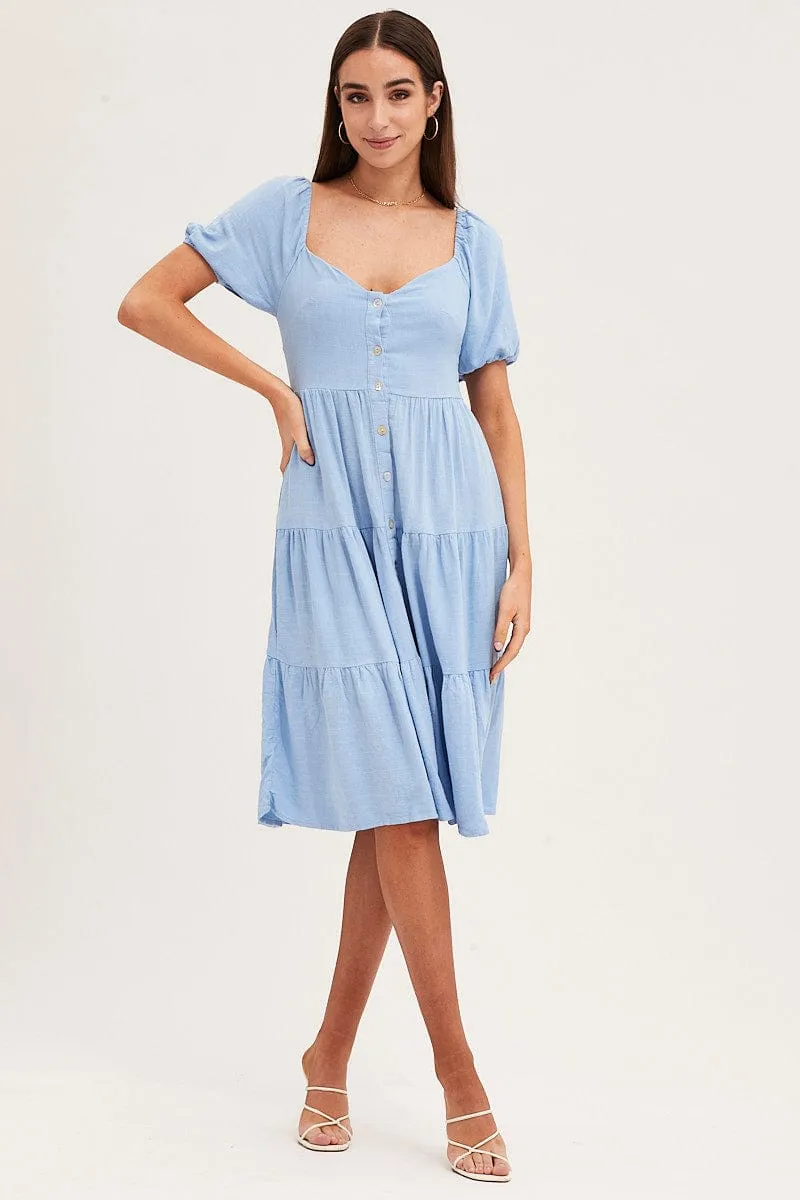 Blue Midi Dress Sweetheart Airy Shape Chic everyday outfit