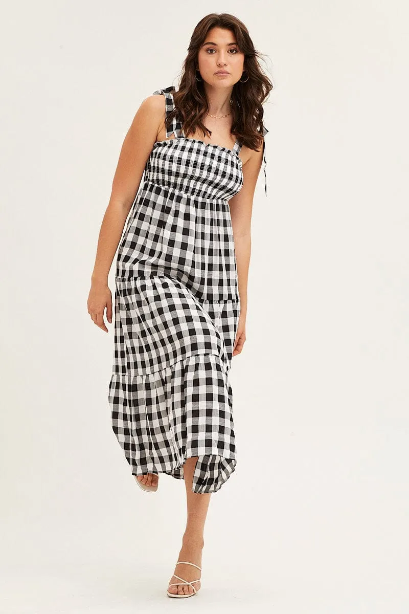 Check Tied Shoulder Midi Dress Charming Fit Evening Glam
