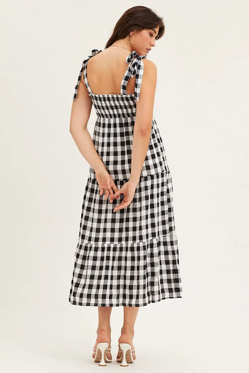 Check Tied Shoulder Midi Dress laid-back style Fashion Forward