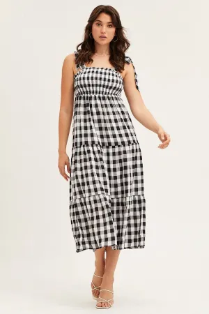 Check Tied Shoulder Midi Dress Smart Appearance Busy Mom