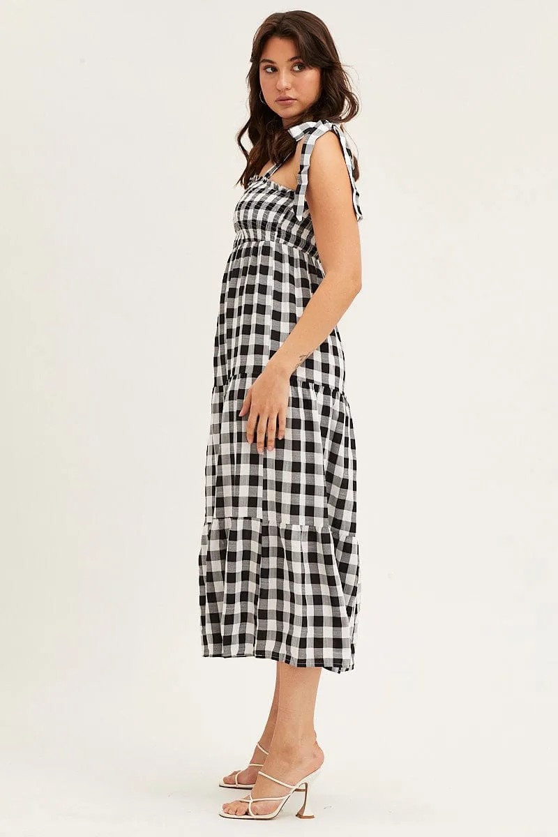 Check Tied Shoulder Midi Dress Casual yet dressy midi