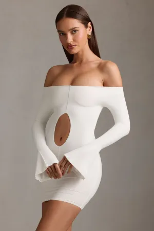 Off-Shoulder Cut-Out Mini Dress in White Show Time