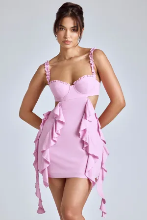 Panelled Ruffle Mini Dress in Baby Pink Cozy Wear Fashion-forward short dress