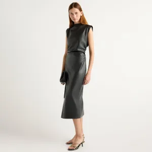 Channing Vegan Leather Wrap-Neck Dress Sport Ease AbrasionFree Edging