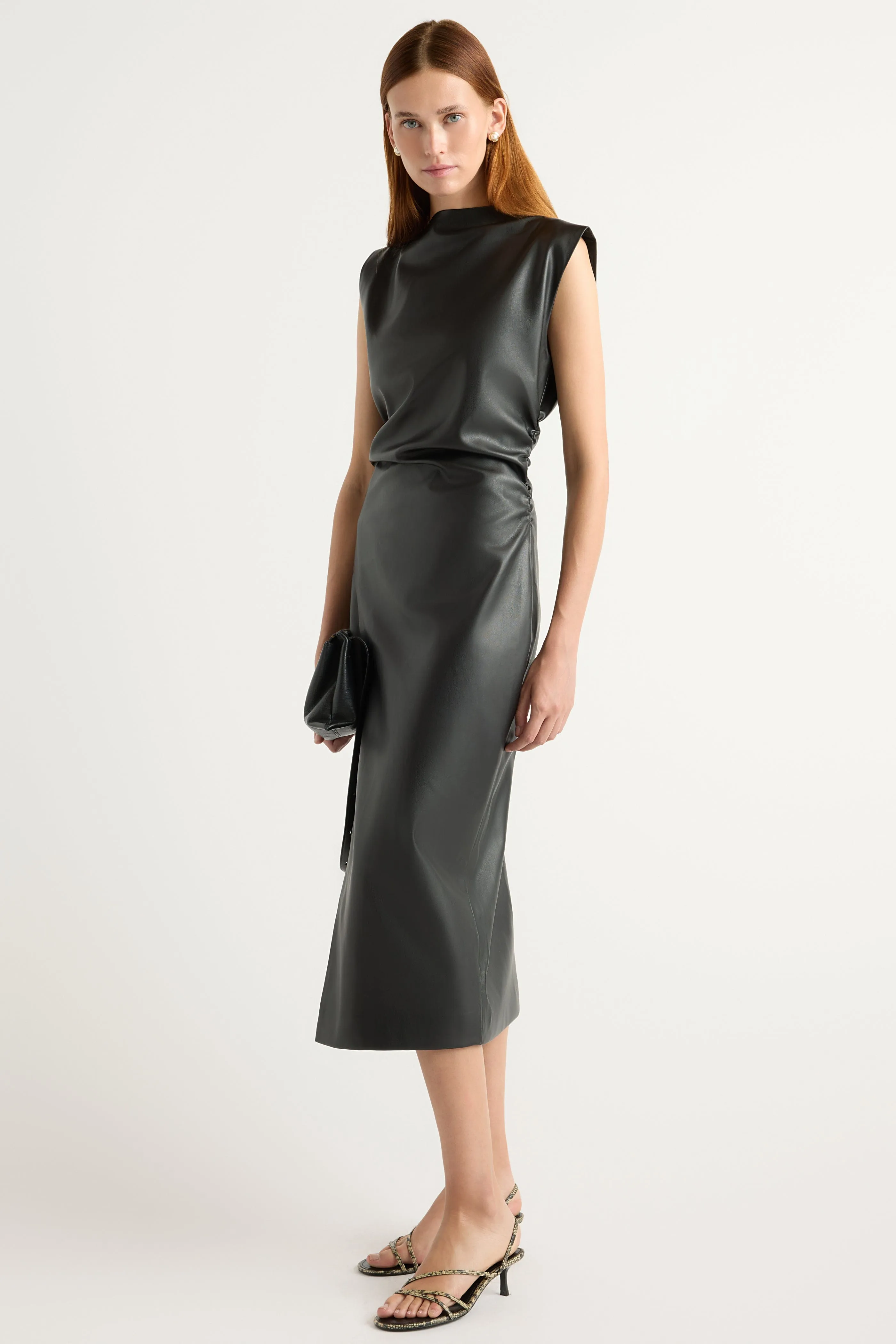 Channing Vegan Leather Wrap-Neck Dress BreathableFabric