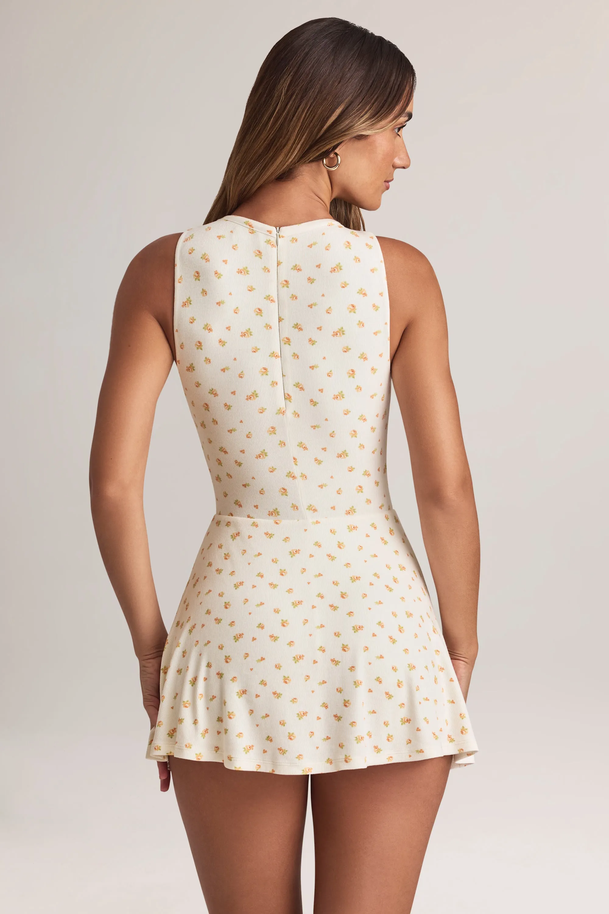 Modal Button-Detail A-Line Mini Dress in Floral Print Roll Up Sleeve Adaptation Hot Star