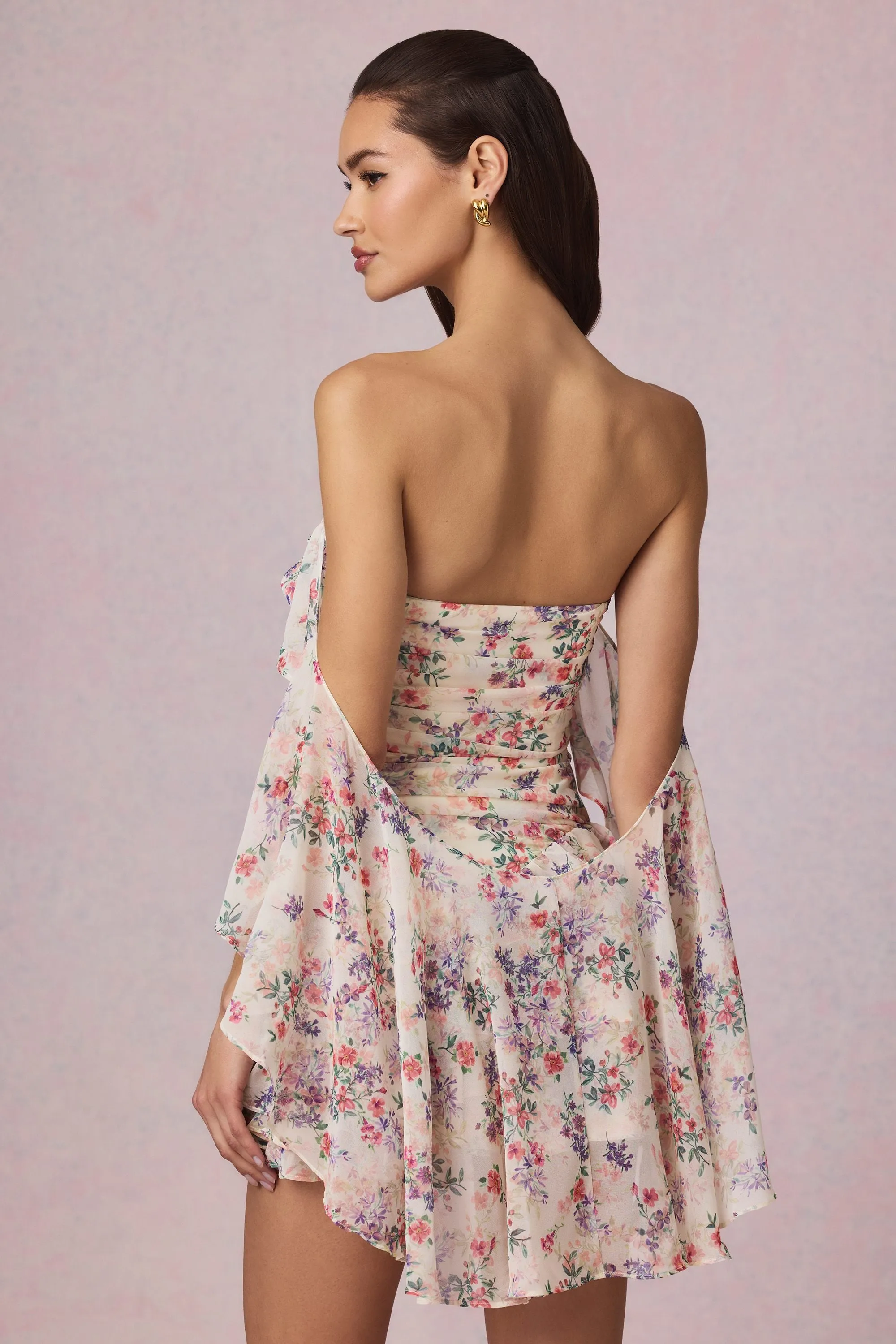 Off-Shoulder Ruffled Mini Dress in Primrose Floral Print Chic Style Wear