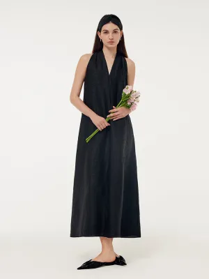 Sport Ease 18MM Xiang Yun Silk Halterneck Women Maxi Dress With Hairband