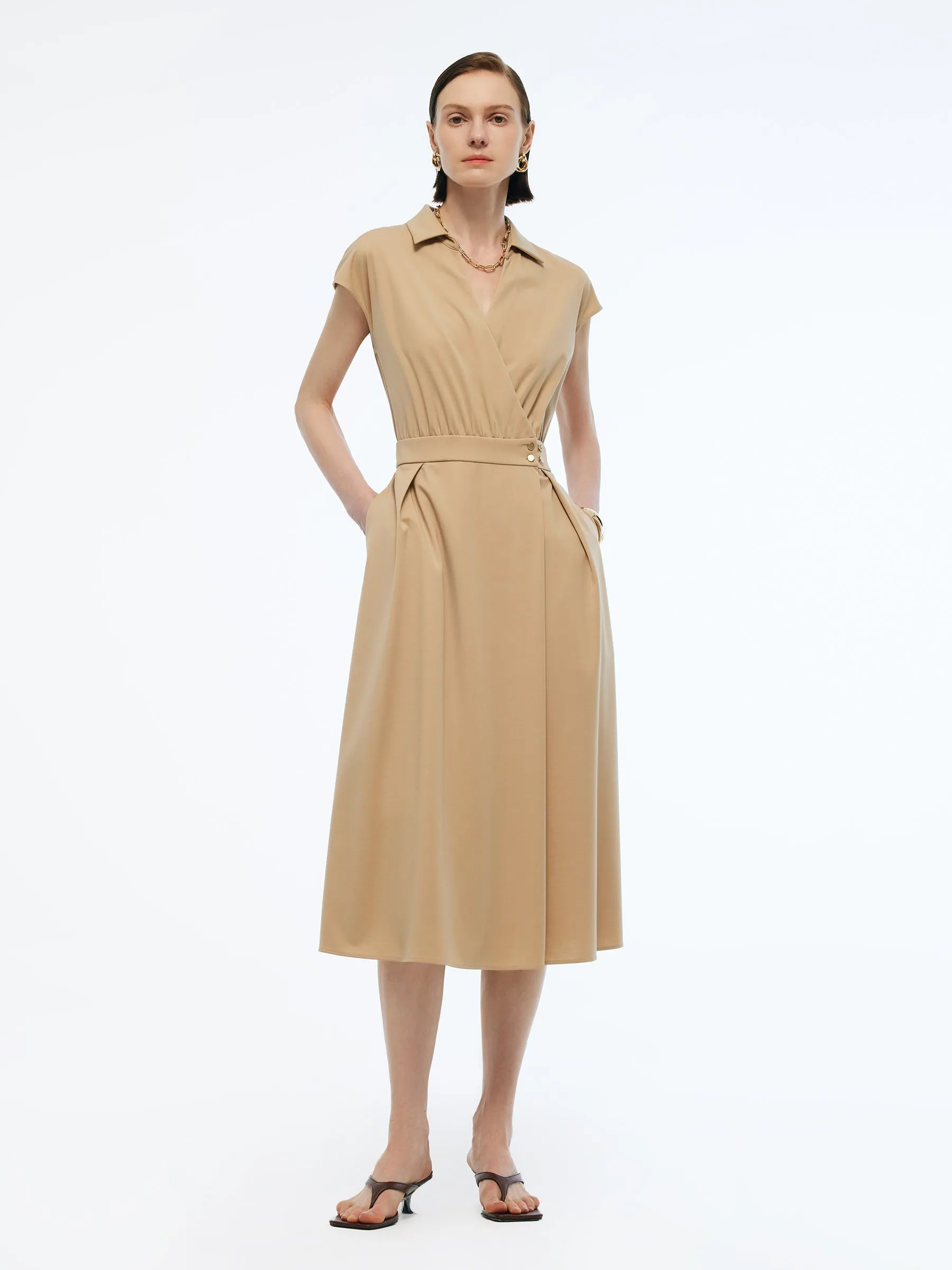 Tencel Blend Adjustable Waist Women Knit Stretchy Midi Dress AntiStaticMaterial