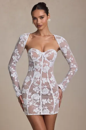Glow Warm Stylish simple short dress Lace-Detail Corset Mini Dress in White
