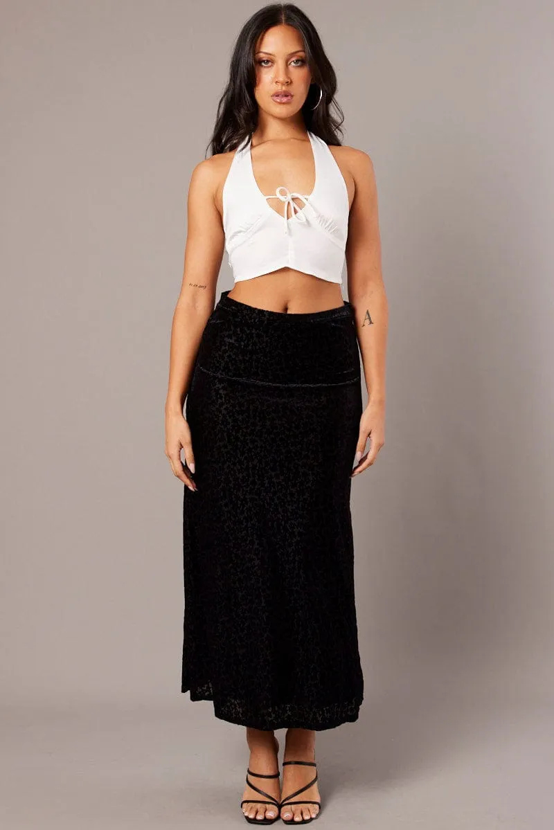Cozy Movement Black Maxi Skirt Mid Rise Burn Out