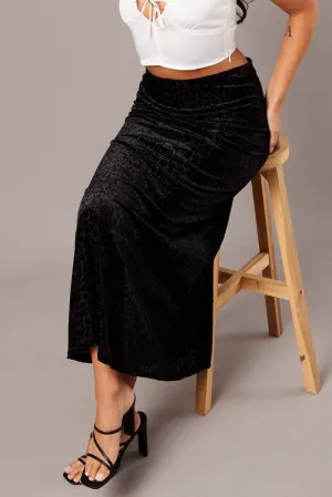 Cotton Rich Hidden Zipper Black Maxi Skirt Mid Rise Burn Out