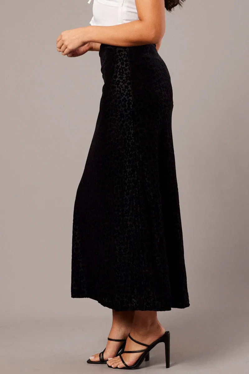 Editorial Look Black Maxi Skirt Mid Rise Burn Out