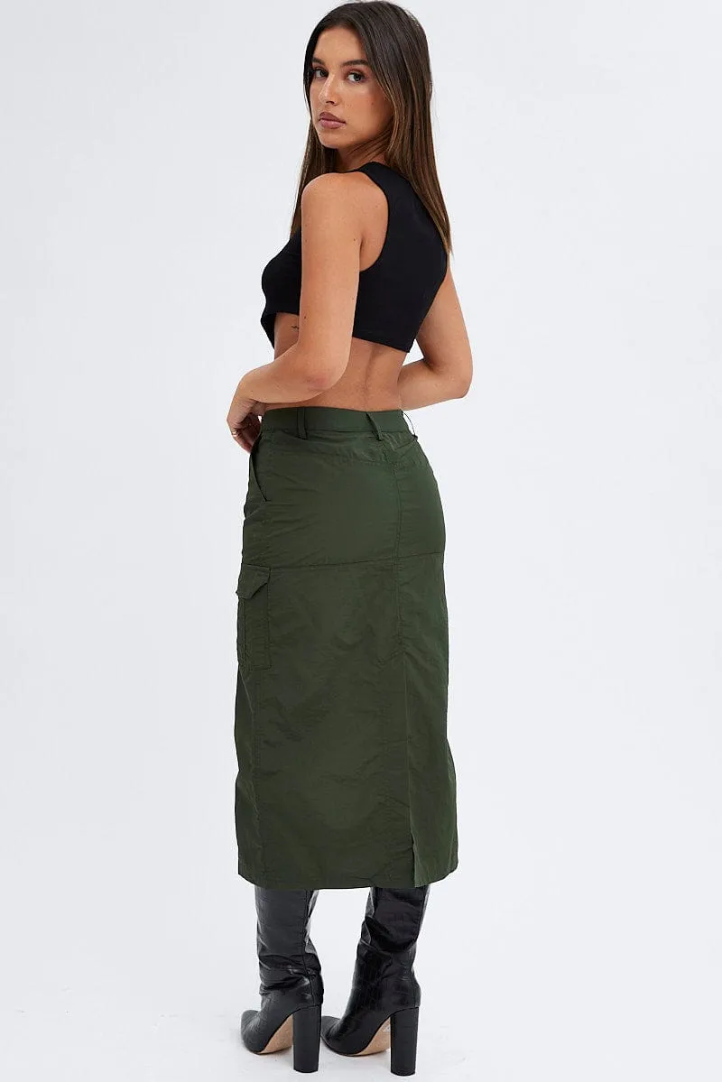 Green Cargo Skirt High Rise Bold Print