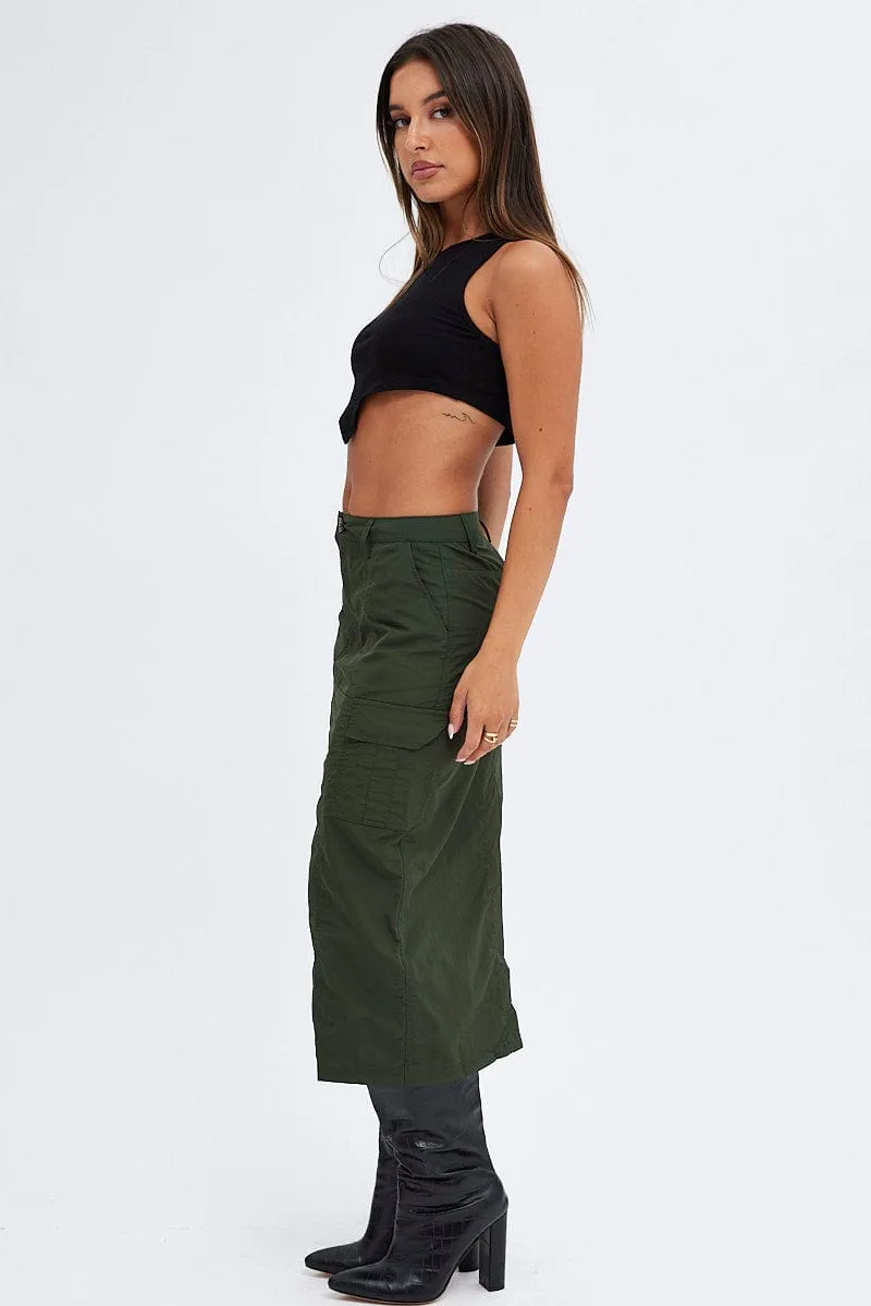 Breathable Lining Green Cargo Skirt High Rise