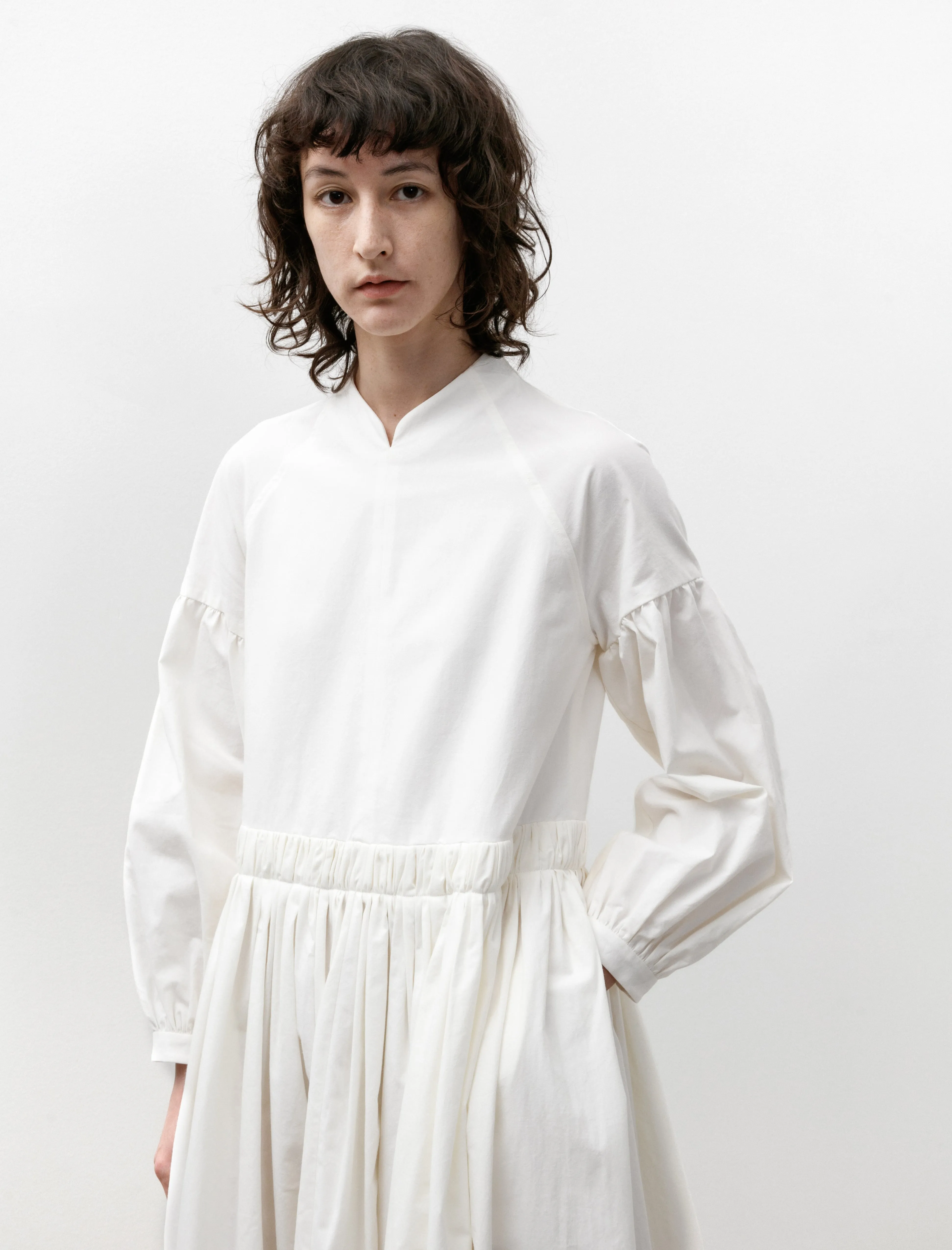 Vacation Mood Raglan LS Gathered Dress Off White
