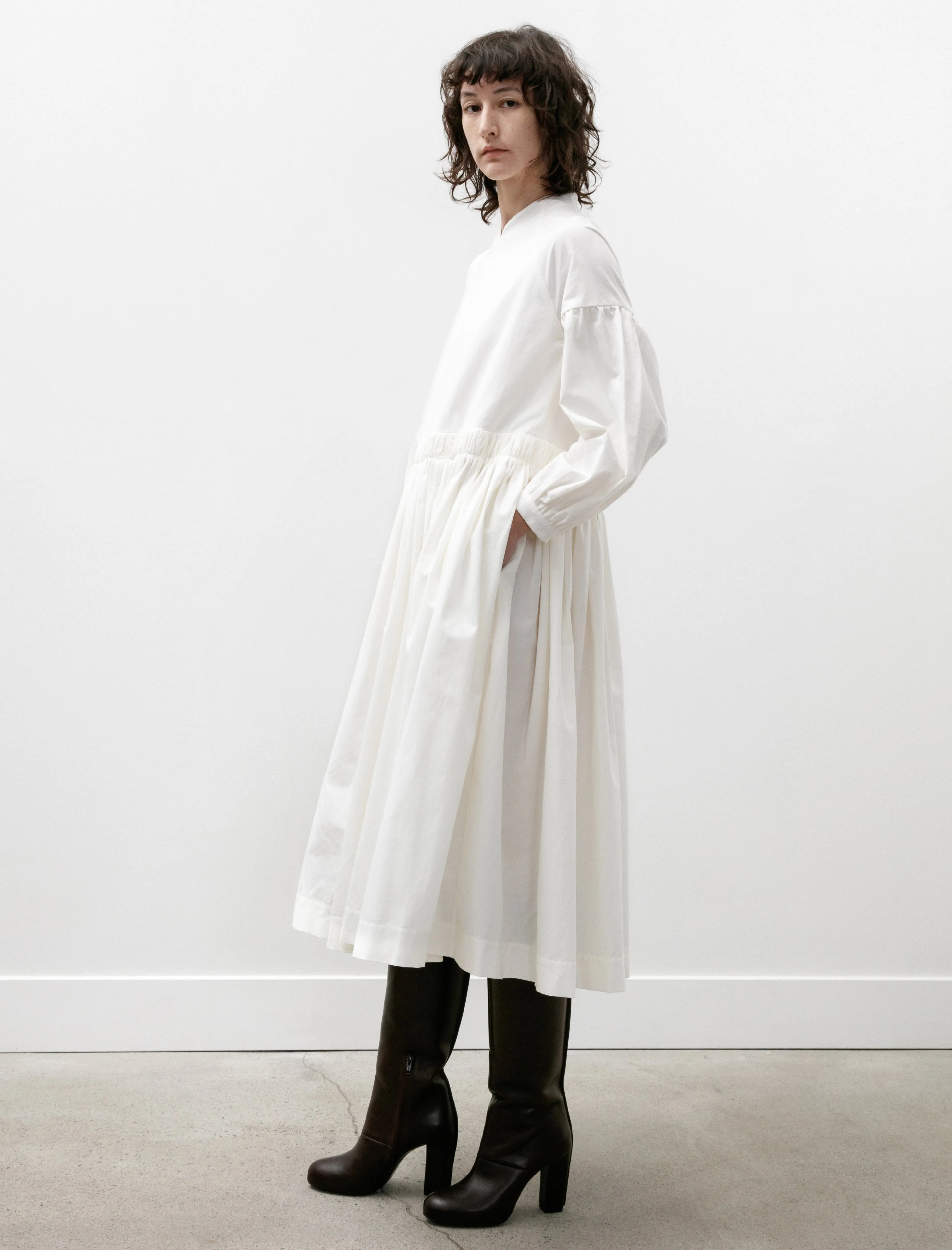 Raglan LS Gathered Dress Off White Lightweight Jacket