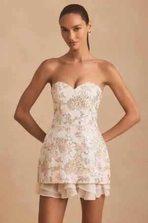 Street Ready Embellished Strapless Corset Mini Dress in Ivory