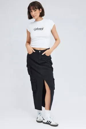 Mix Separates Everyday Essential Black Cargo Skirt Mid Rise Maxi Utility Pocket Details