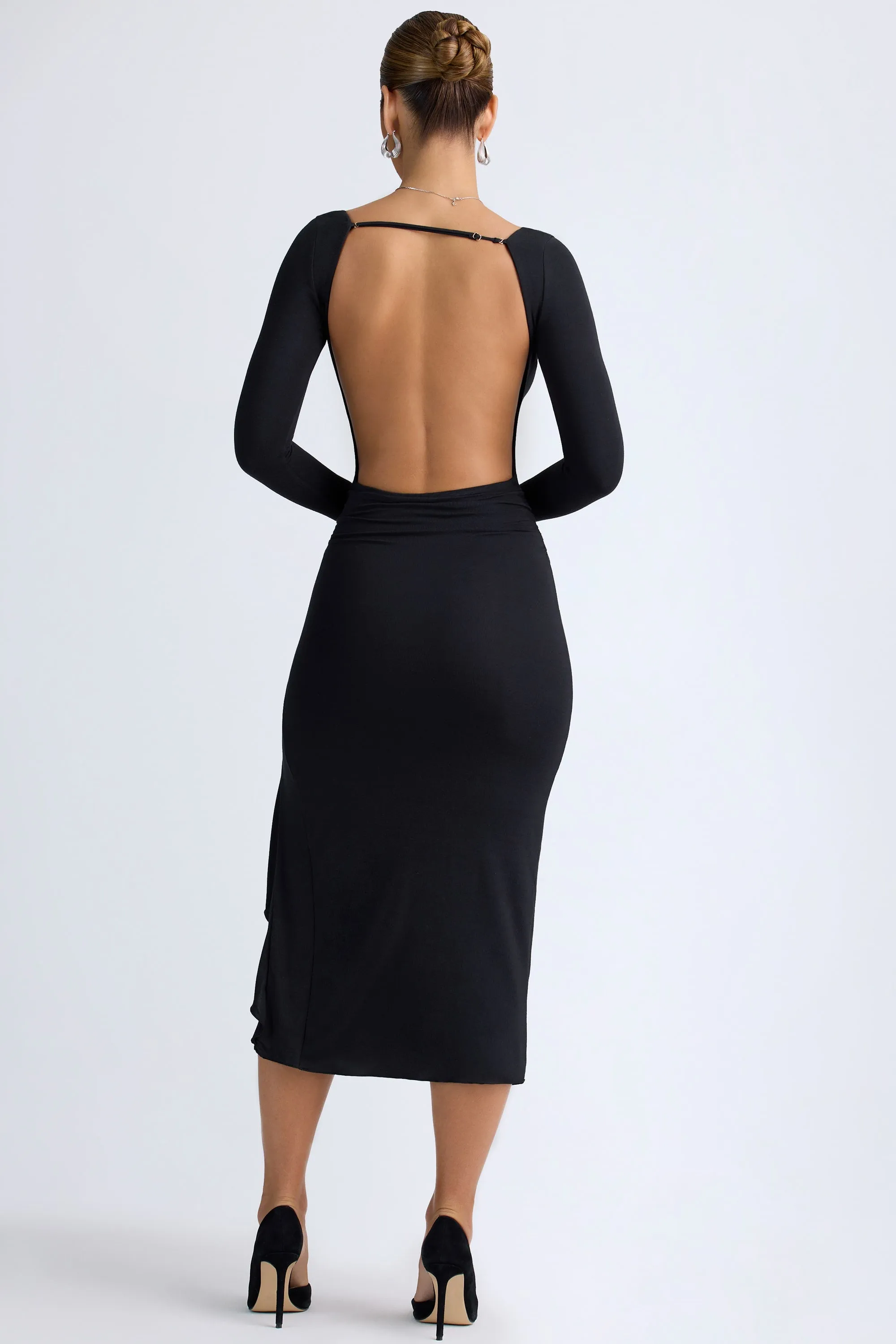 Durable Stitching Calm Wave Modal Ruffled Midaxi Dress in Black