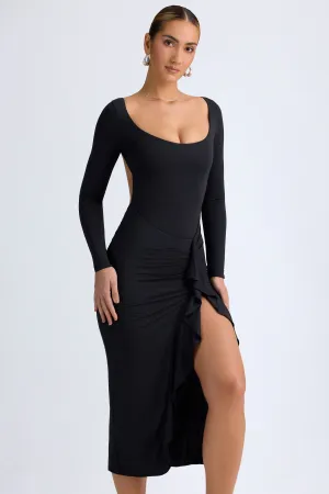 Modal Ruffled Midaxi Dress in Black MoistureManagement Technology
