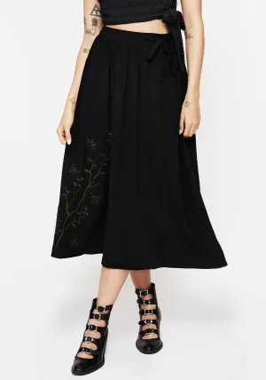 Department Store Style Business Meeting Cressida Moth Embroidered Midi Skirt