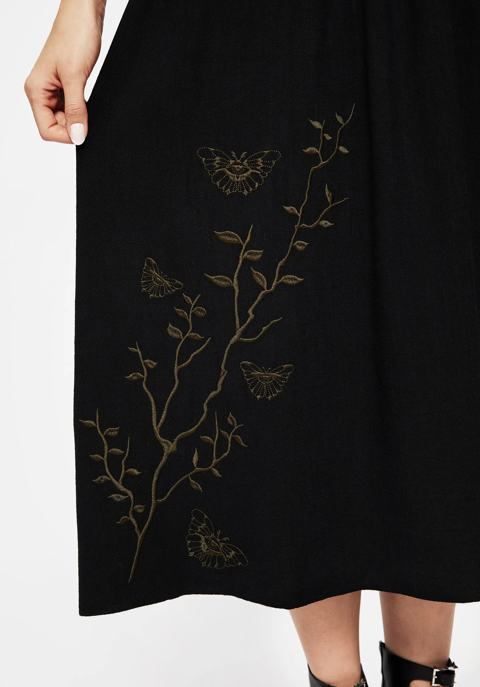 Style Innovation Cressida Moth Embroidered Midi Skirt