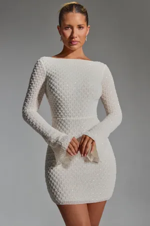 Cozy Fashion Party Edge Embellished Open-Back A-Line Mini Dress in White