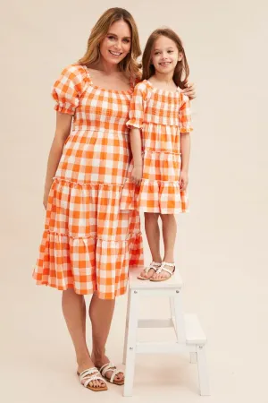 Inner Glow Check Short Sleeve Shirred Midi Dress