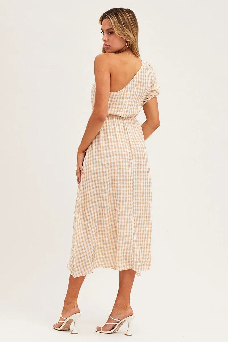 Stripe Check One Shoulder Midi Dress Stylish options Office Wear