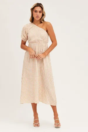 Stripe Check One Shoulder Midi Dress Sea Scent Cozy midi dress