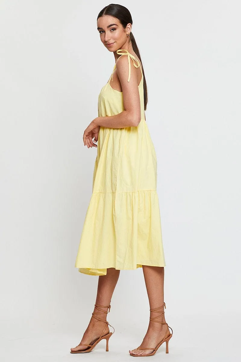 Elegant fit for formal occasions Haze Light Yellow A Line Dress Midi
