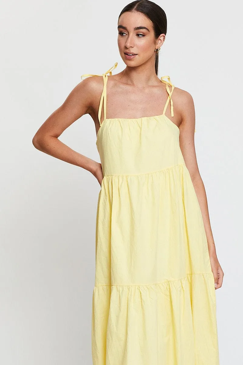 Haze Light Yellow A Line Dress Midi