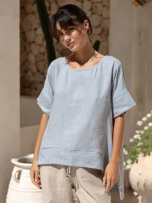 Stain Resistant Versatile Wear Costa French Linen and Cotton Top Slate Blue
