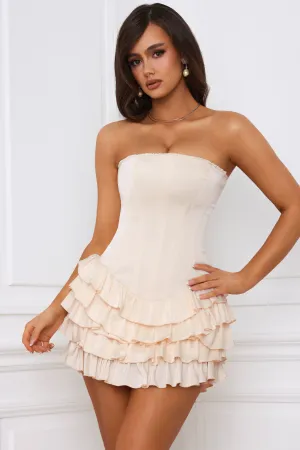 Bright Pop Bandeau Ruffled Tiered Corset Mini Dress in Ivory